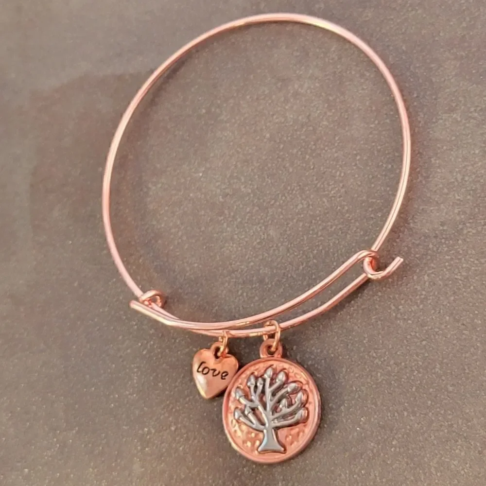 NEW Copper Tree of Life Love Heart Expandable Charm Bracelet